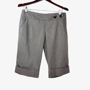 Trina Turk Size 6 Bermuda Shorts Cuffed Hem Flat Front Button Gray